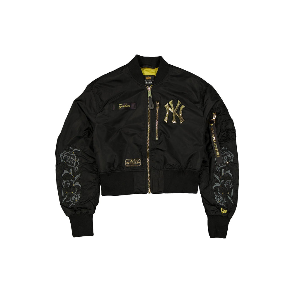 Alpha Industries x New York Yankees Black and Gold Women's Cropped L-2B Bomber Jacket