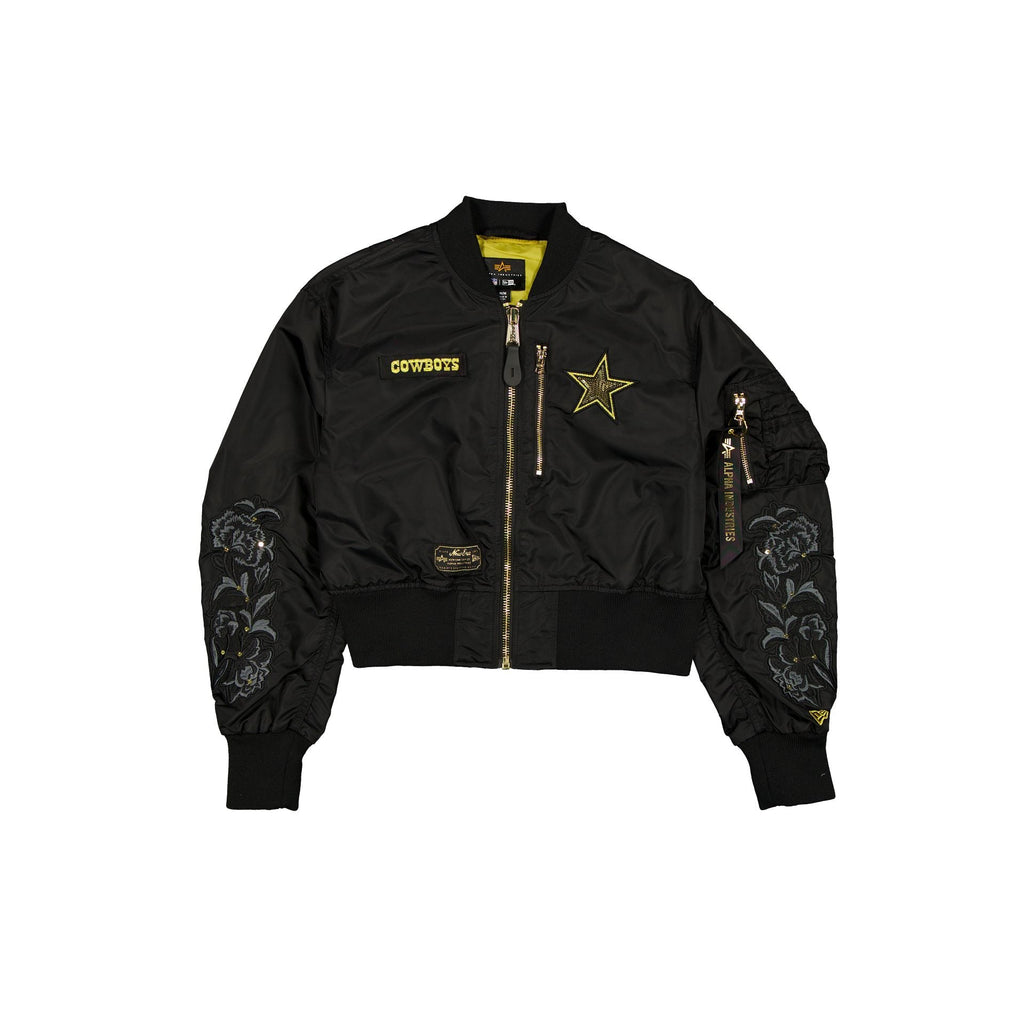 Alpha Industries x Dallas Cowboys Black and Gold Women's Cropped L-2B Bomber Jacket