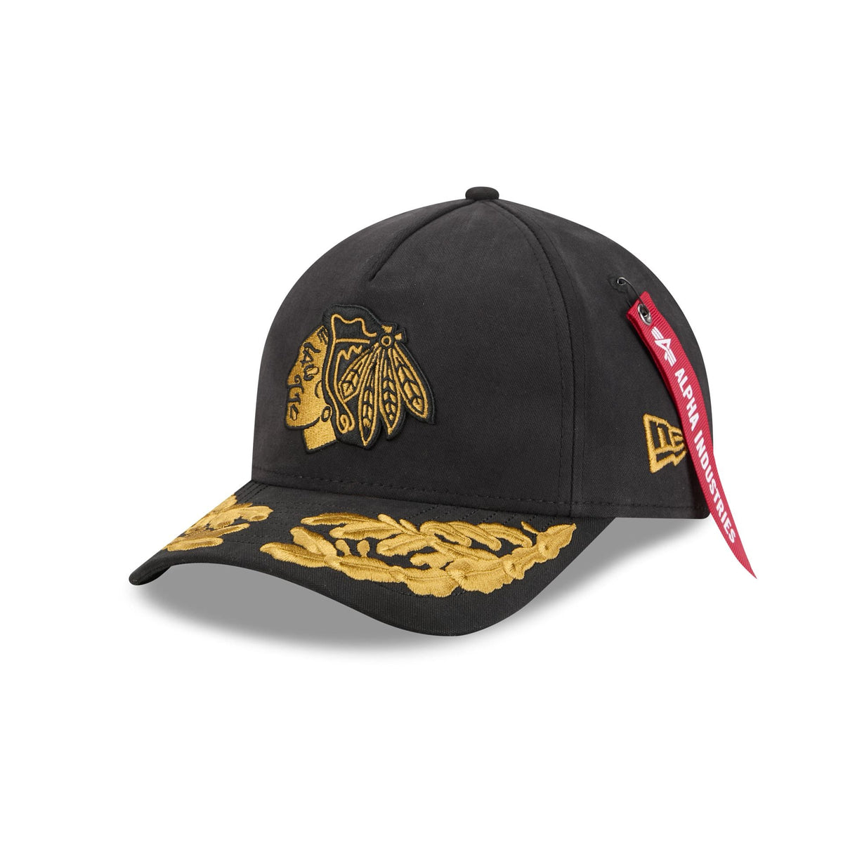 Alpha Industries x Chicago Blackhawks Black 9FORTY M-Crown A-Frame Snapback Hat