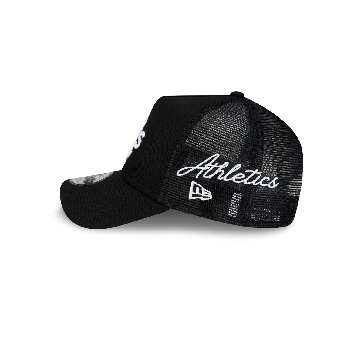 Athletics Side Script Black 9FORTY A-Frame Trucker Hat