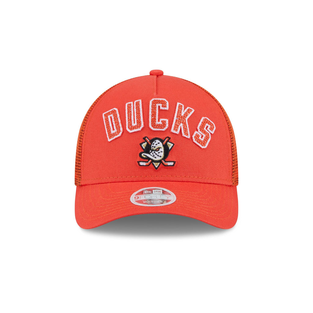 Anaheim Ducks Sequin Wordmark Women's 9FORTY M-Crown A-Frame Trucker Hat